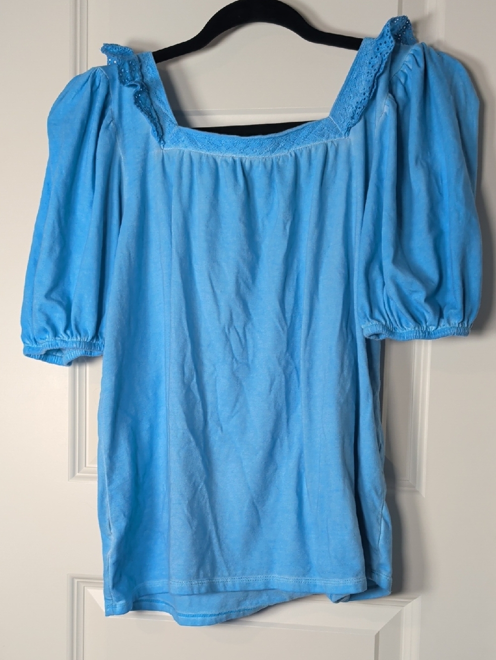 Pioneer Woman Sky Blue Square-Neck Puff Sleeve Top - Picture 8 of 9